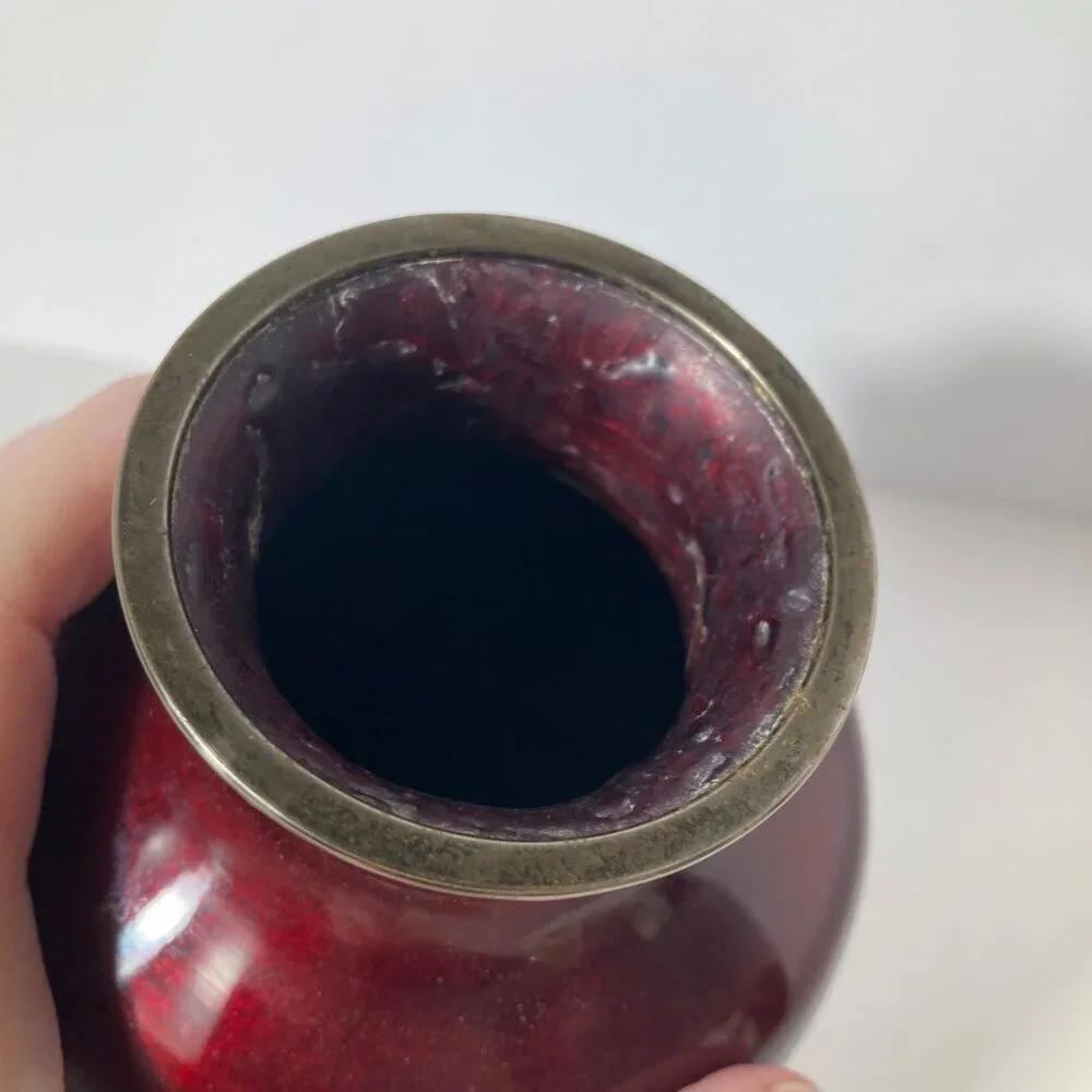 Vintage Japanese Ginbari Pigeon Blood Cloisonne Floral Hydrangea‎ Vase 7 3/4